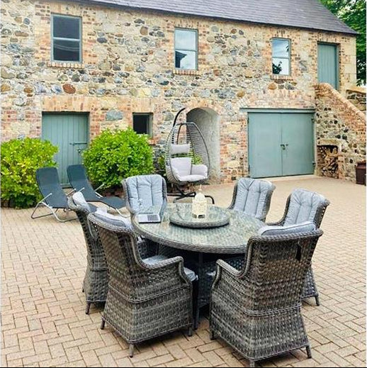Amalfi High Back 6 Seat Oval Dining Set in Grey
