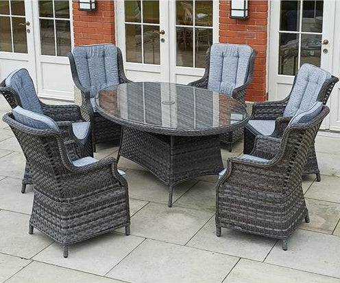 Mercer Amalfi High Back 6 Seat Oval Dining Set in Grey
