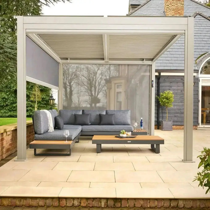 Norfolk Leisure Royce Cube Beige 4m x 3m Aluminium Pergola with Solar LED