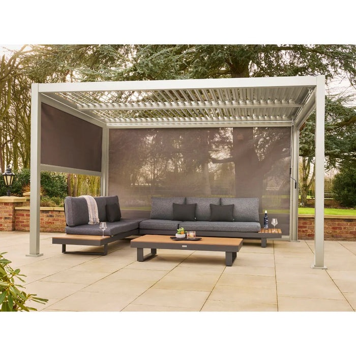 Norfolk Leisure Royce Cube Beige 4m x 3m Aluminium Pergola with Solar LED