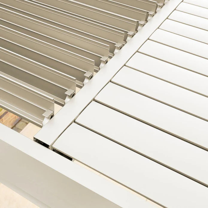 Norfolk Leisure Royce Cube Beige 4m x 3m Aluminium Pergola with Solar LED