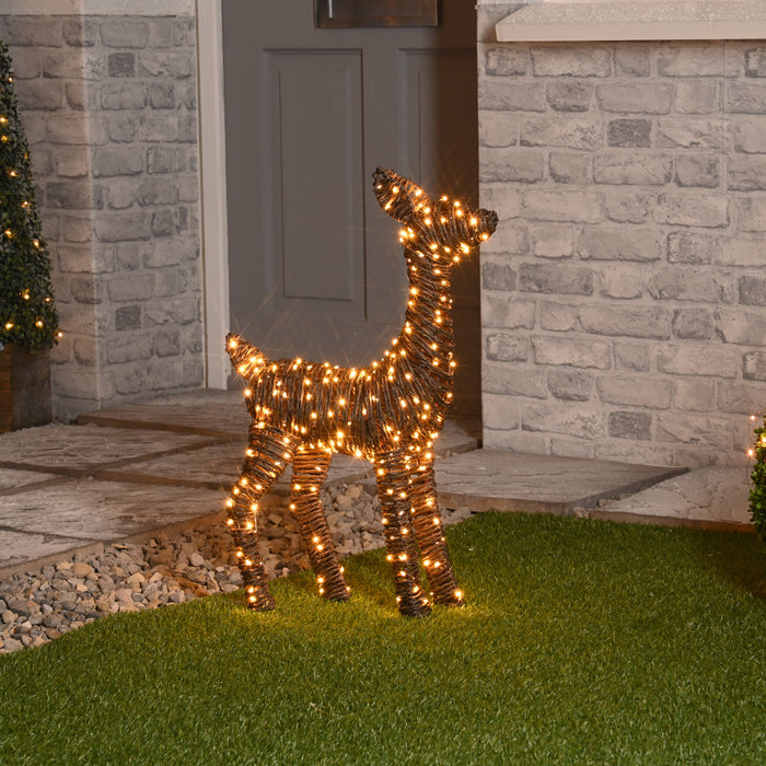 Festive Lit Brown Rattan Reindeer Antique LED - Two Sizes