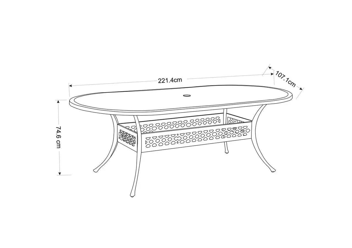 Hartman Avebury 6 Seat Oval Set in Crimini table dimensions