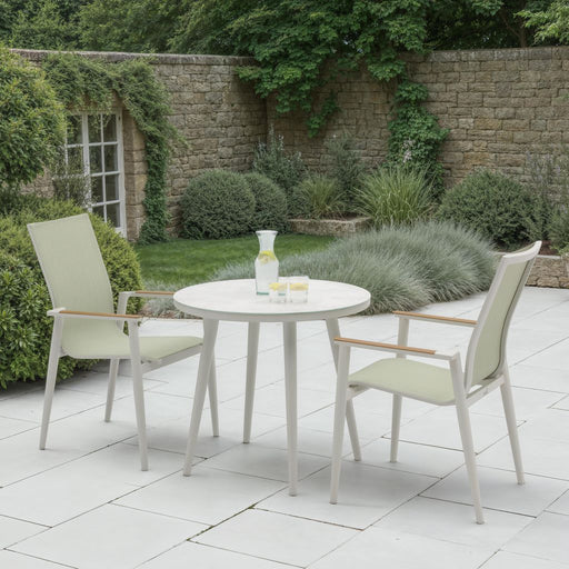 Bramblecrest Sofia Round Bistro Set in Green Stacking Armchairs