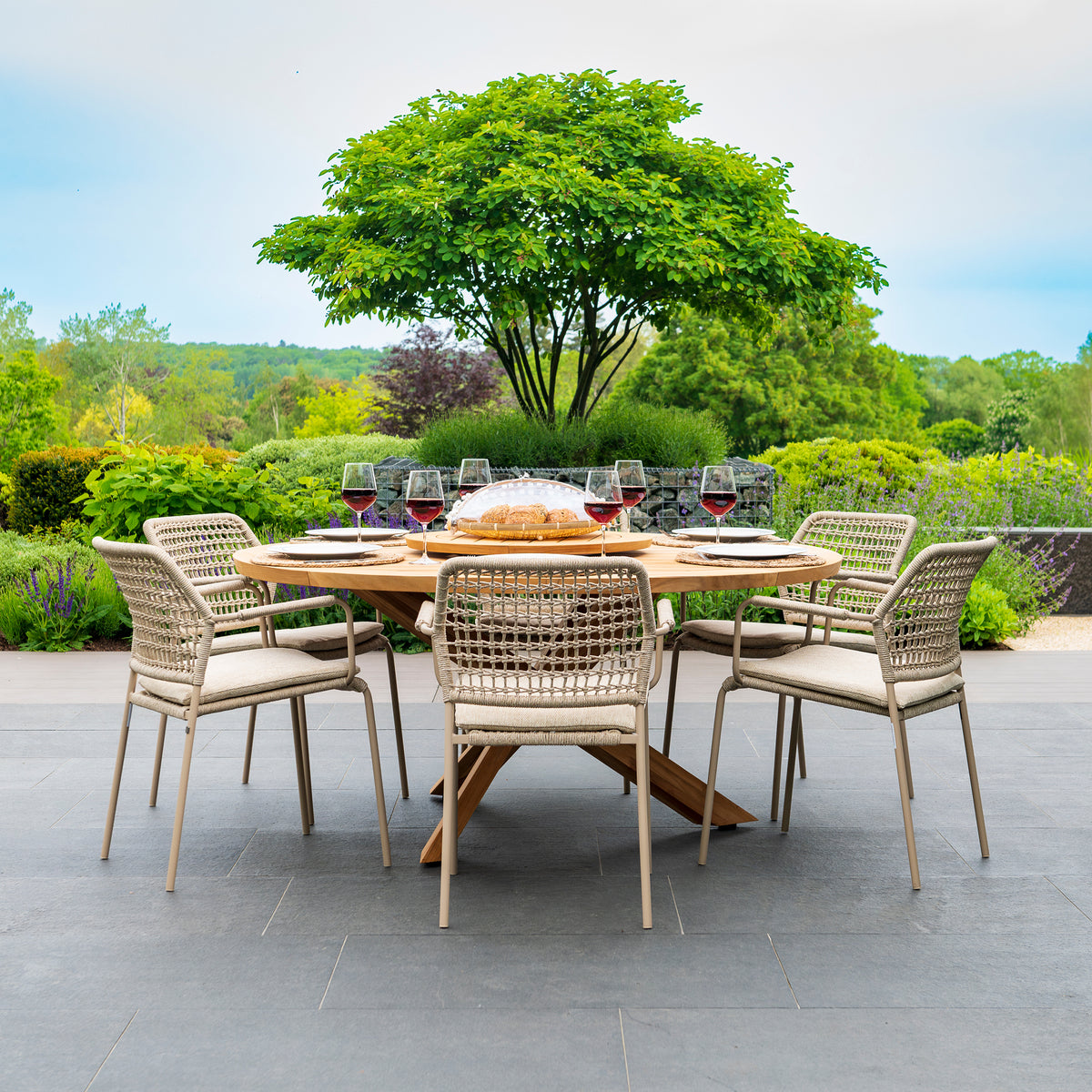 Prado 6 Seat Dining Set with lazy susan & Barista Stacking Chairs (Display Model)