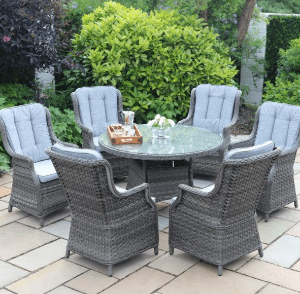 Amalfi High Back 6 Seat Round Dining Set in Grey