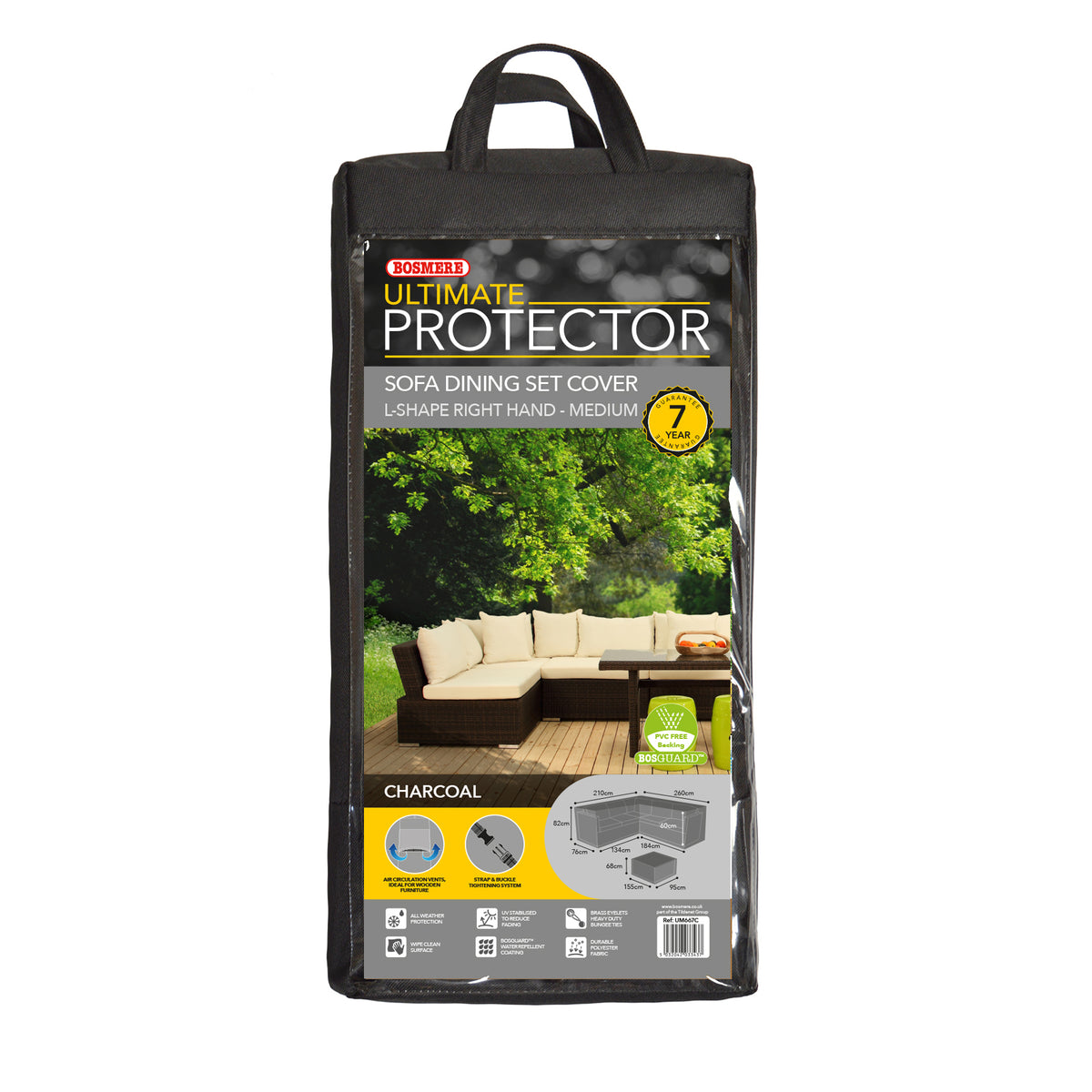 Bosmere Ultimate Protector Modular L Shaped Dining Set Cover, Right Side Long, Charcoal