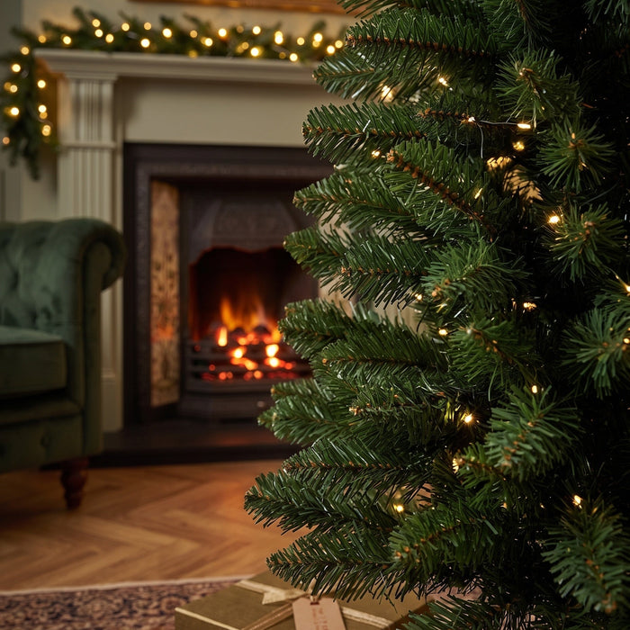 WOODLAND PENCIL SLIM SPRUCE - 7ft Tree with 180 Warm White LED 5mm bulbs and NEW 8 Function