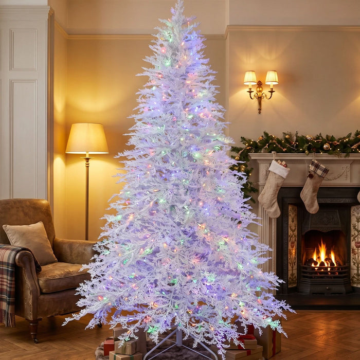 BOSK WINTERLACE – 7.5ft White Christmas Tree with 600 Colour Switch LEDs
