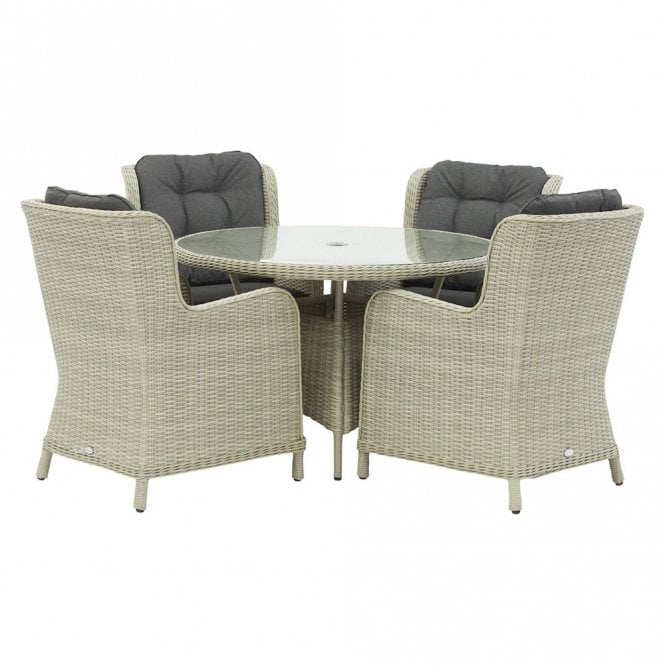 Bramblecrest - Chedworth Rattan 4 Seat Round Dining Set in Dove Grey with Parasol & Base (ex-display)