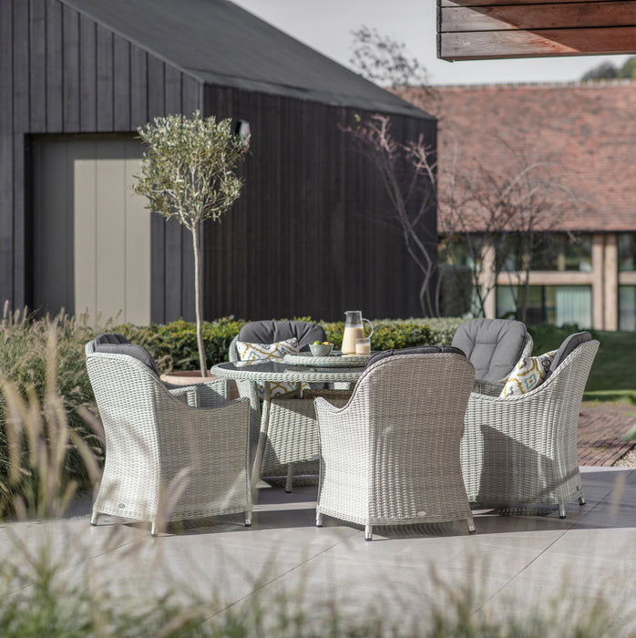 Monterey Dove Grey Rattan 6 Seat Round Dining Set with Lazy Susan, Parasol & Base
