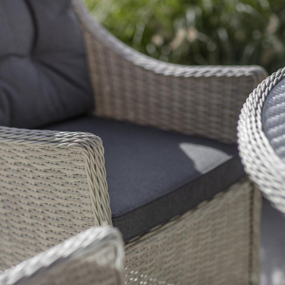 Monterey Dove Grey Rattan 6 Seat Round Dining Set with Lazy Susan, Parasol & Base