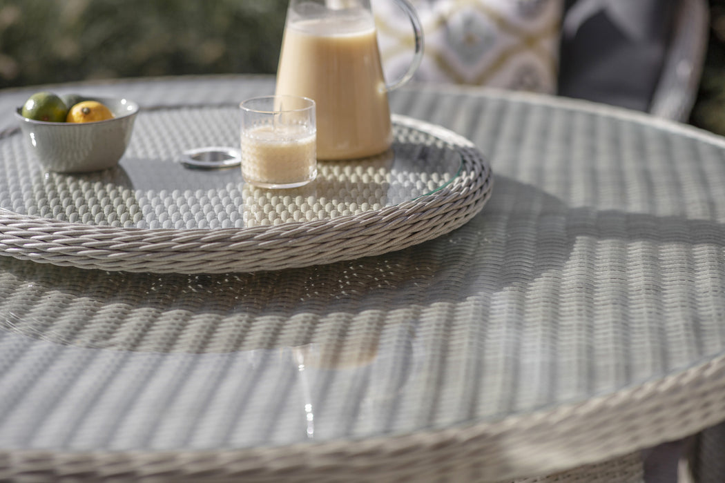 Monterey Dove Grey Rattan 6 Seat Round Dining Set with Lazy Susan, Parasol & Base