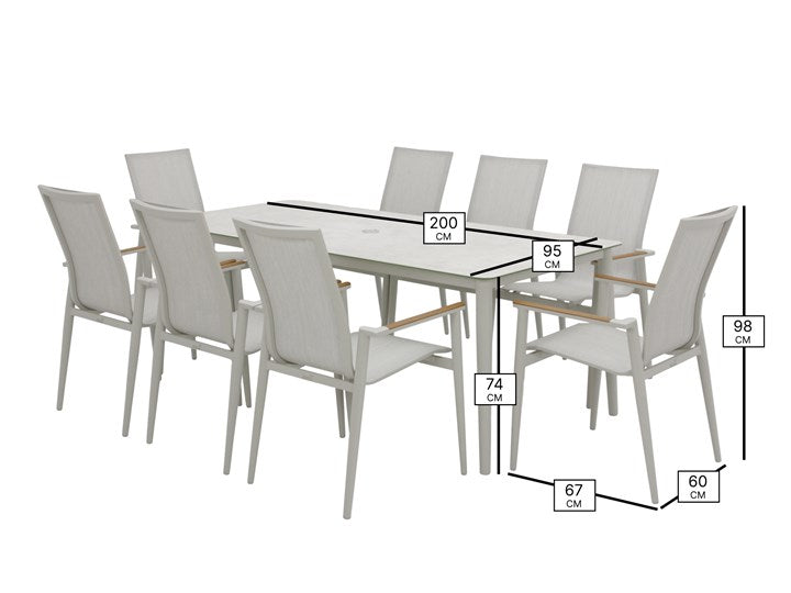 Bramblecrest Sofia Rectangle Table with 8 Armchairs, Parasol & Base Set - Grey