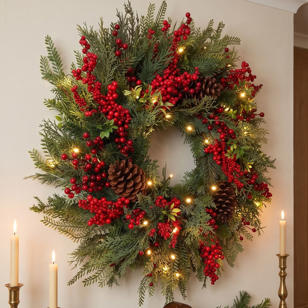 BOSK Yuletide Forest 26" Pre-Lit Wreath
