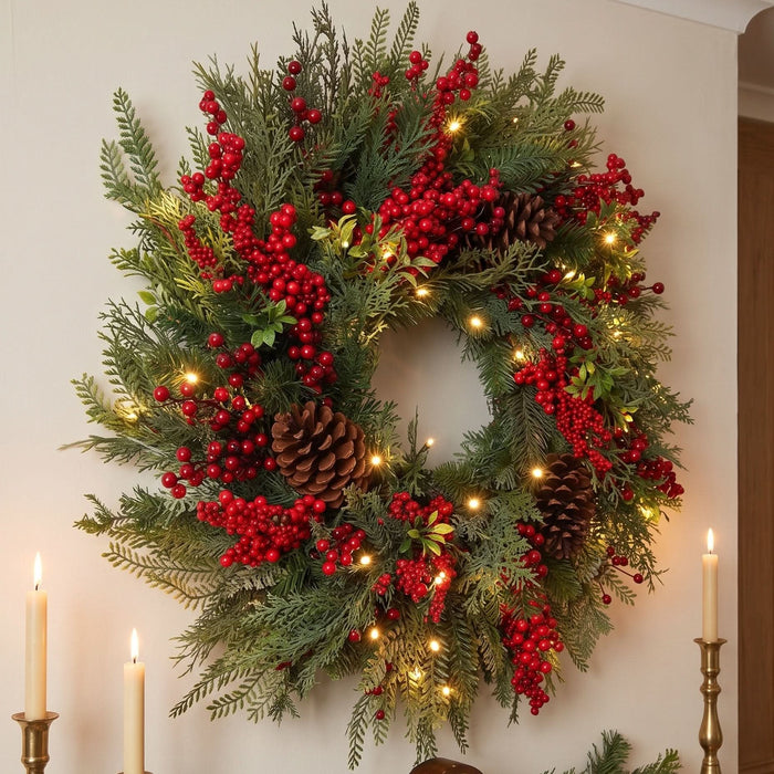 BOSK YULETIDE FOREST - 26"Wreath with 50 Warm White LED Battery