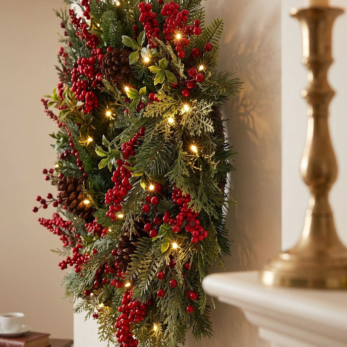 BOSK YULETIDE FOREST - 26"Wreath with 50 Warm White LED Battery