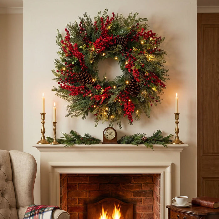 BOSK YULETIDE FOREST - 26"Wreath with 50 Warm White LED Battery