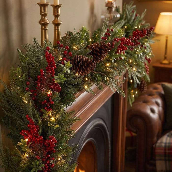 BOSK YULETIDE FOREST - 6ft Garland with 100 Warm White LED Battery