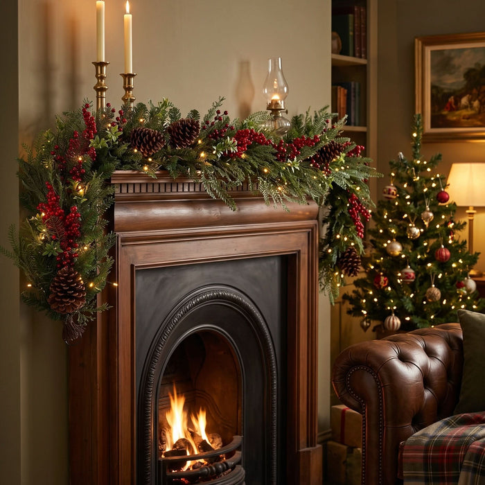 BOSK YULETIDE FOREST - 6ft Garland with 100 Warm White LED Battery