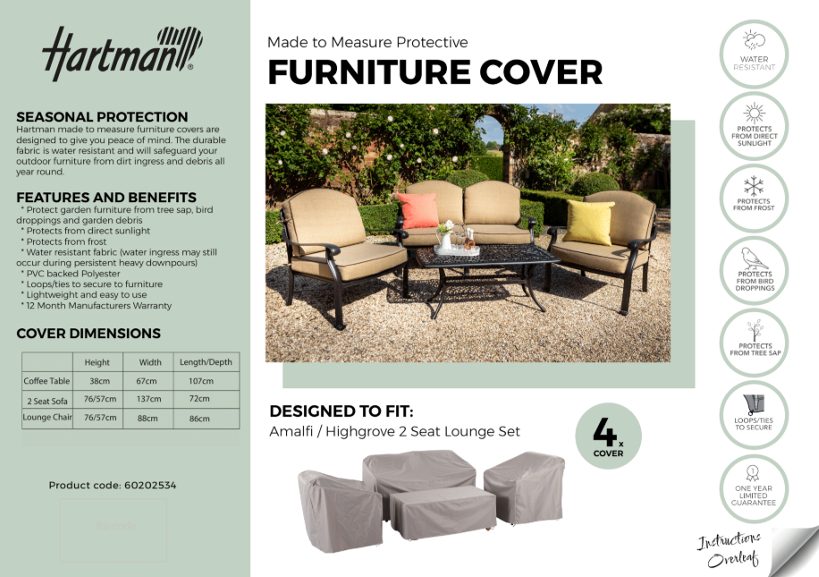 Hartman 2 Seat Lounge Set Protective Cover - Fits Amalfi / Highgrove 2 Seat Lounge Sets