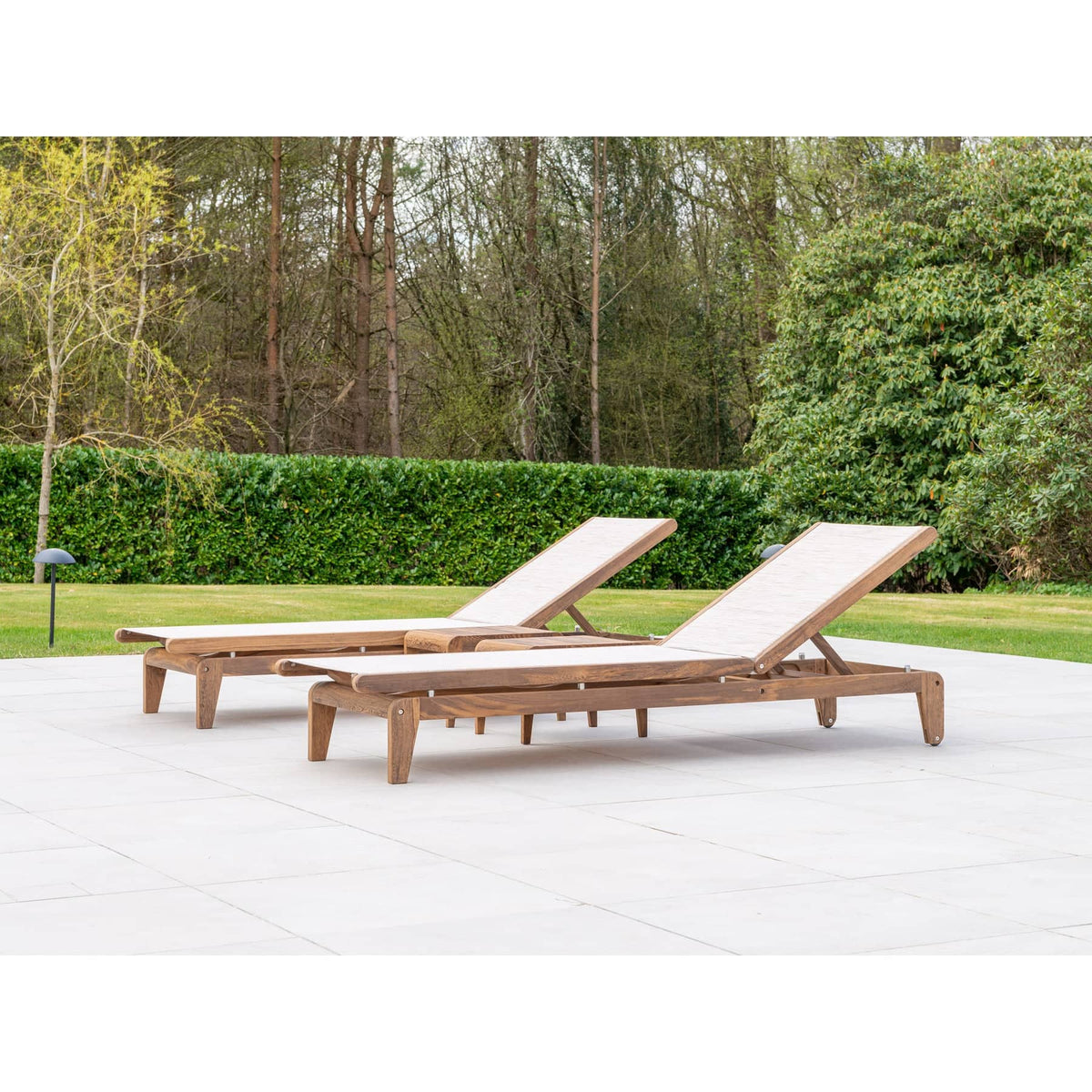Alexander Rose Set of Bolney Dark Acacia Adjustable Sling Sunbeds and Tables