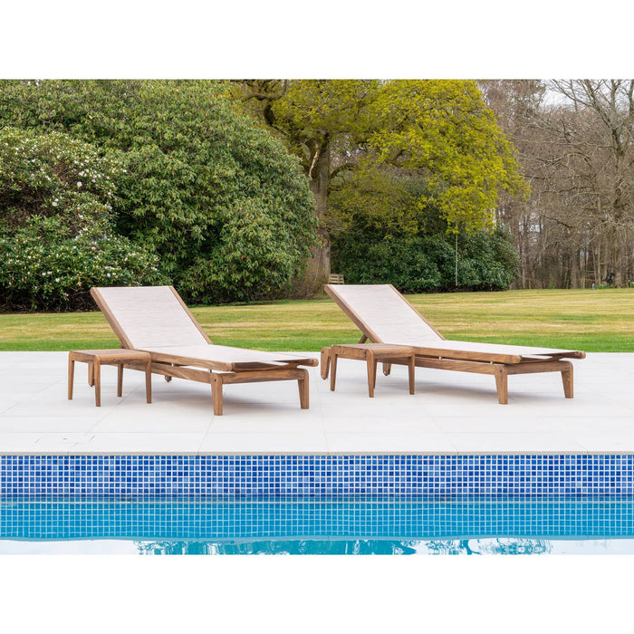 Alexander Rose Set of Bolney Dark Acacia Adjustable Sling Sunbeds and Tables