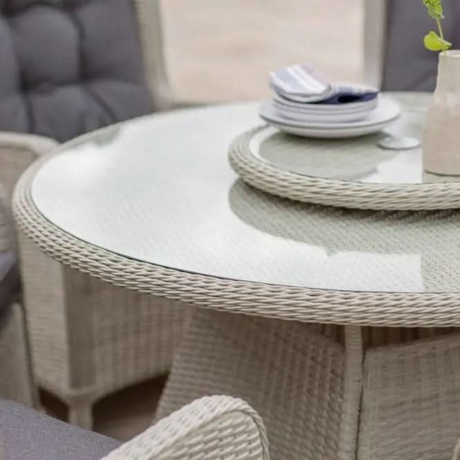 Bramblecrest - Chedworth Rattan 6 Seat Round Dining Set in Dove Grey with Lazy Susan, Parasol & Base
