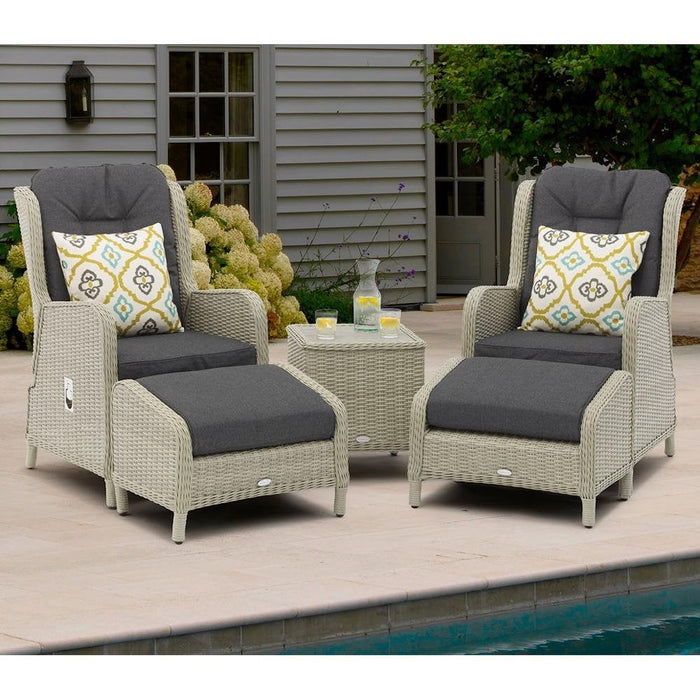Bramblecrest - Chedworth Rattan Recliner Set in Dove Grey with 2 Footstools & Side Table