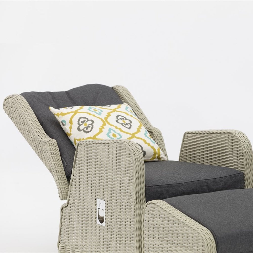 Bramblecrest - Chedworth Rattan Recliner Set in Dove Grey with 2 Footstools & Side Table
