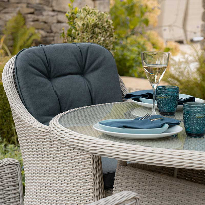 Bramblecrest Monterey Dove Grey Rattan 4 Seat Round Dining Set, Parasol & Base