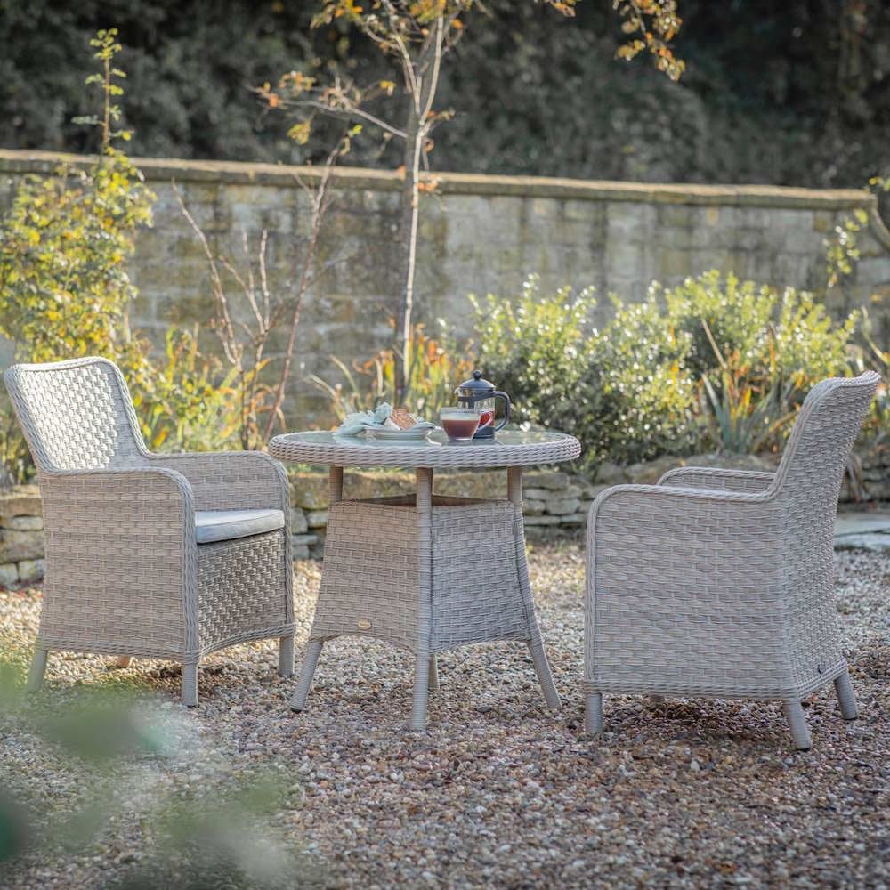 Bramblecrest Patagonia Willow Rattan Bistro Table Set with 2 Armchairs