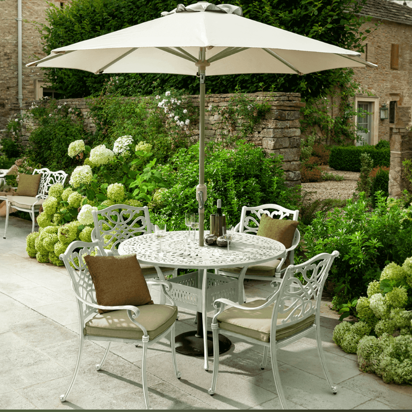 Hartman Capri 4 Seat Round Dining Set in Maize with Parasol & Base