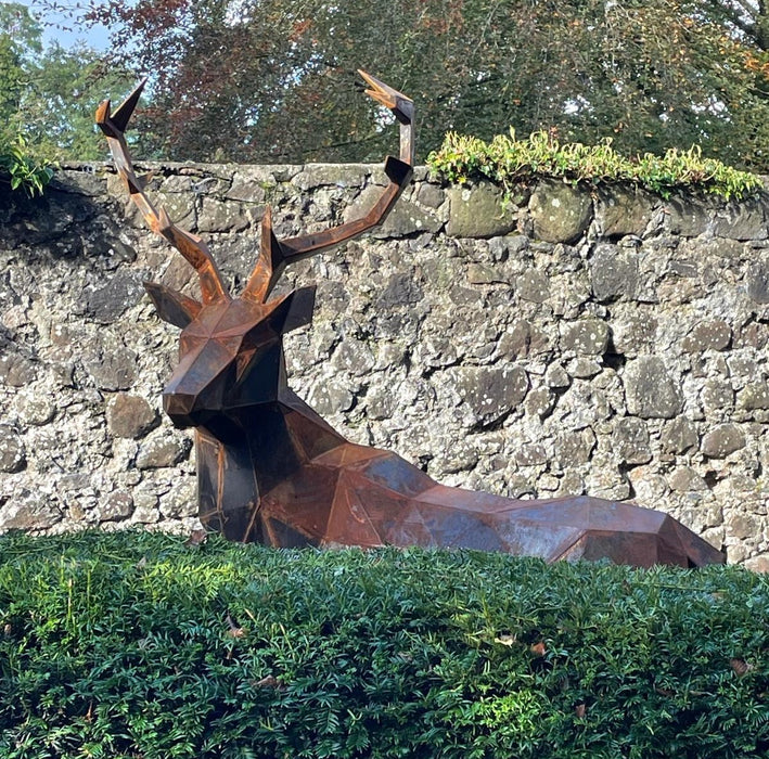 Geometric Corten Steel Deer Pair - Modern Garden Sculpture | Contemporary Metal Art