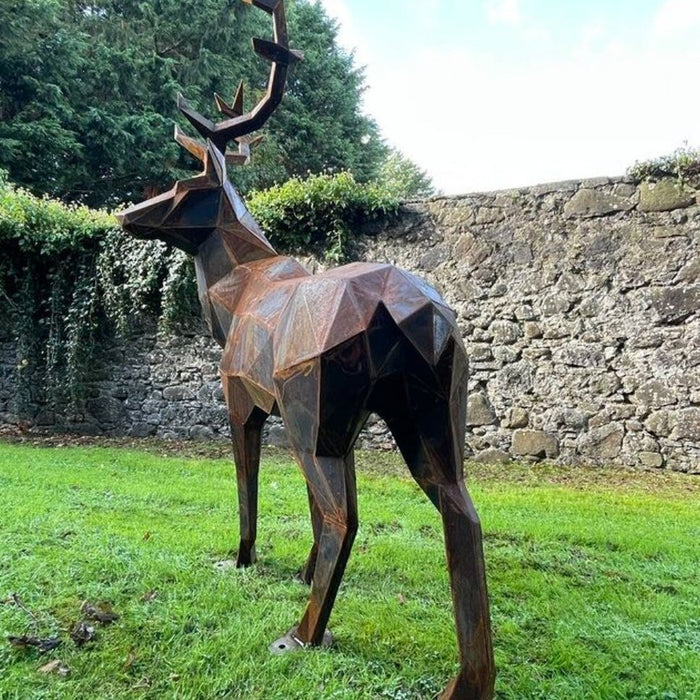 Geometric Corten Steel Deer Pair - Modern Garden Sculpture | Contemporary Metal Art