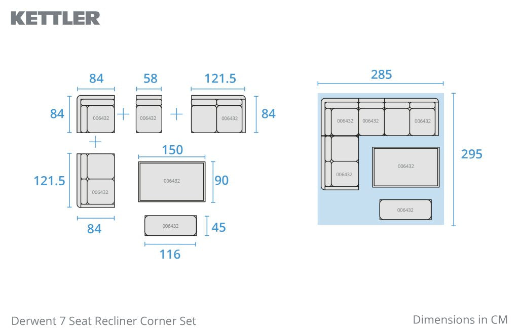 Kettler Derwent Right Hand Corner Reclining Set with Height Adjustable Table & Bench