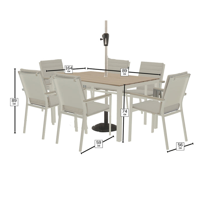 Bramblecrest Zurich 6 Seat Dining Set in Mocha with Rectangular Table, 2.5m Parasol & Base