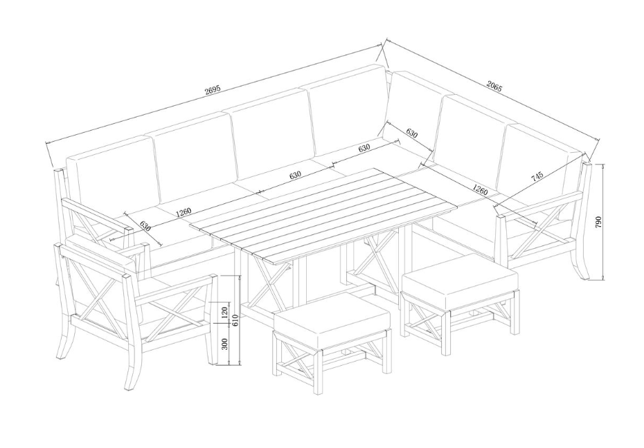 Hartman Elba Rectangular Corner Lounge Set in Larch Folie / Grey Harris