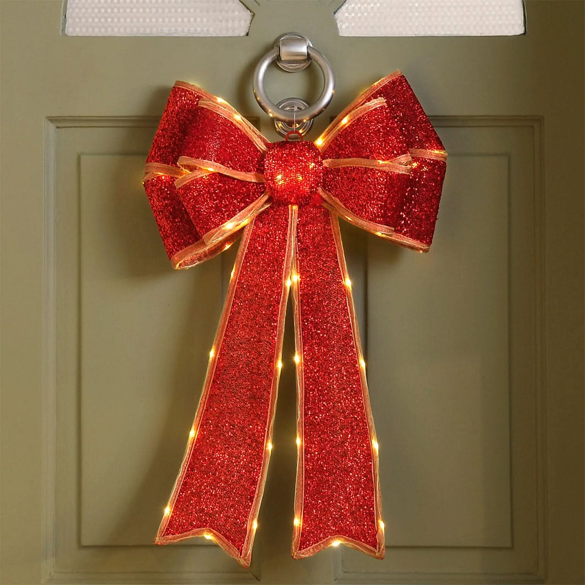 Festive Lit Bow Decoration 40 x 60 cm (available in red or gold)