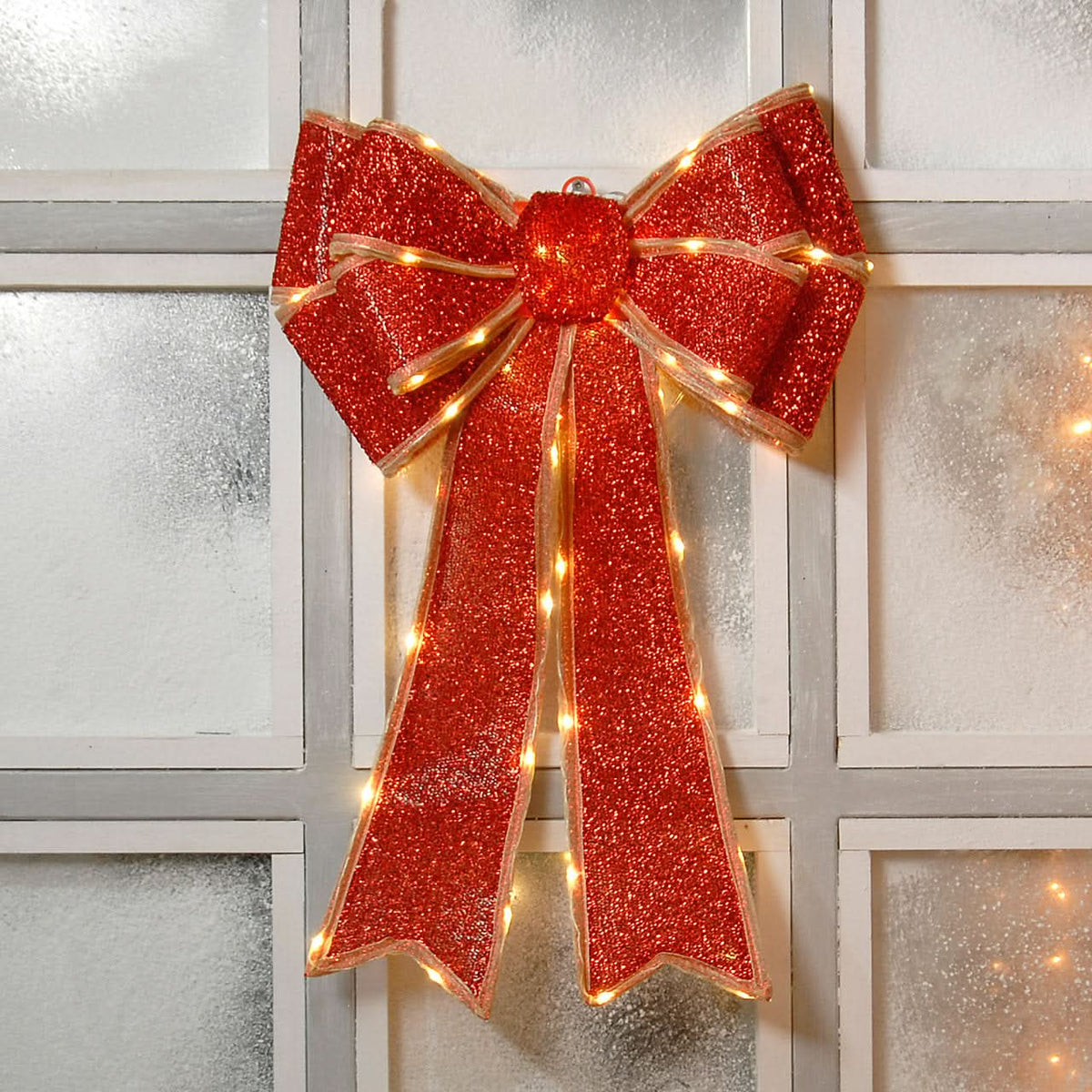 Festive Lit Bow Decoration 40 x 60 cm (available in red or gold)