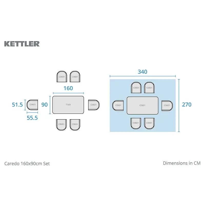 Kettler Caredo 6 Seat Complete Rectangle Dining Set inc Parasol & Cushions
