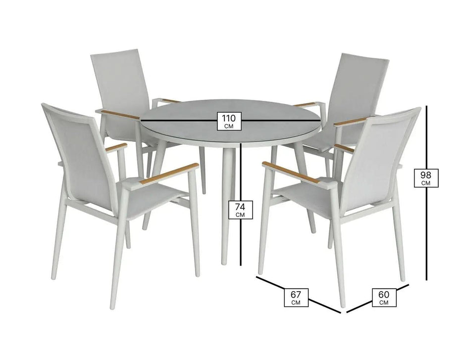Bramblecrest Sofia Round Table with 4 Armchairs, Parasol & Base Set - Grey