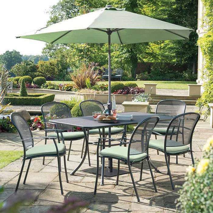 Kettler Caredo 6 Seat Complete Rectangle Dining Set inc Parasol & Cushions