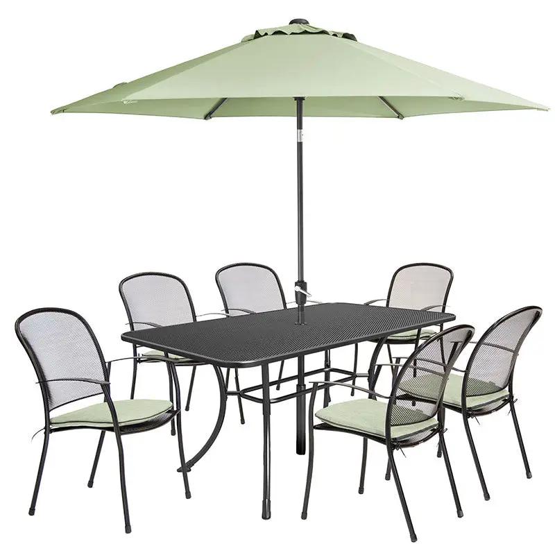 Kettler Caredo 6 Seat Complete Rectangle Dining Set inc Parasol & Cushions