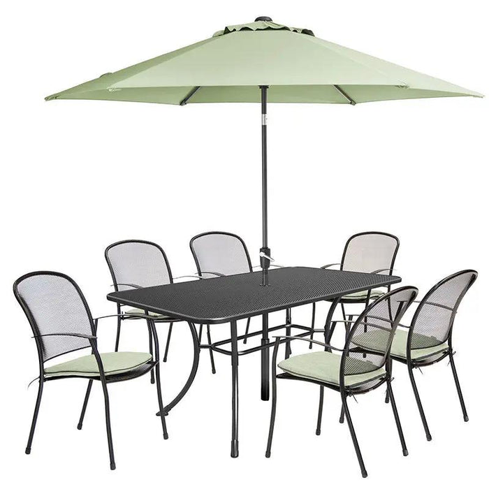 Kettler Caredo 6 Seat Complete Rectangle Dining Set inc Parasol & Cushions