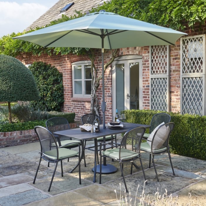kettler classic outdoor 6 Kettler Caredo 6 Seat Complete Rectangle Dining Set inc Parasol & Cush