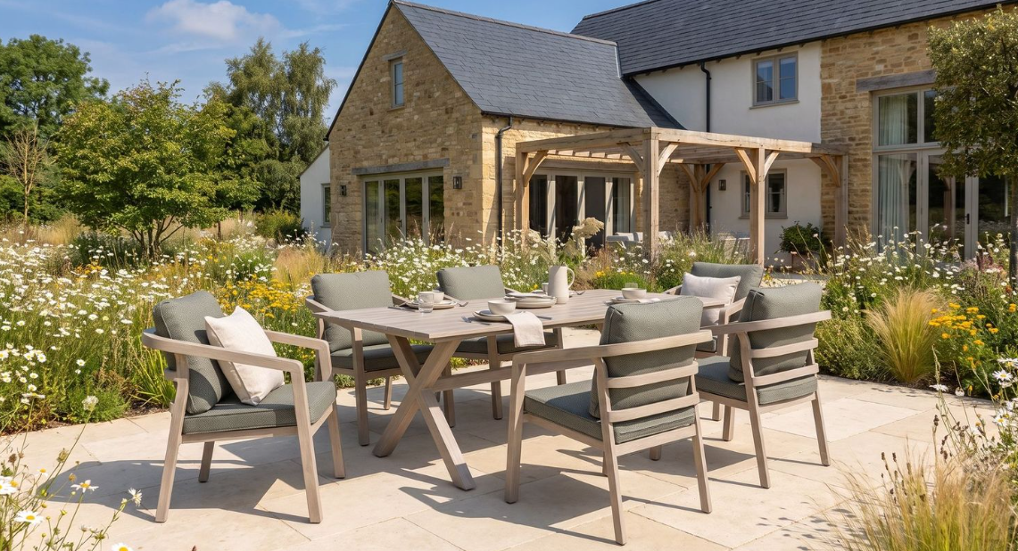 Hartman Loretta 6 Seat Rectangular Set in Driftwood Folie / Meadow