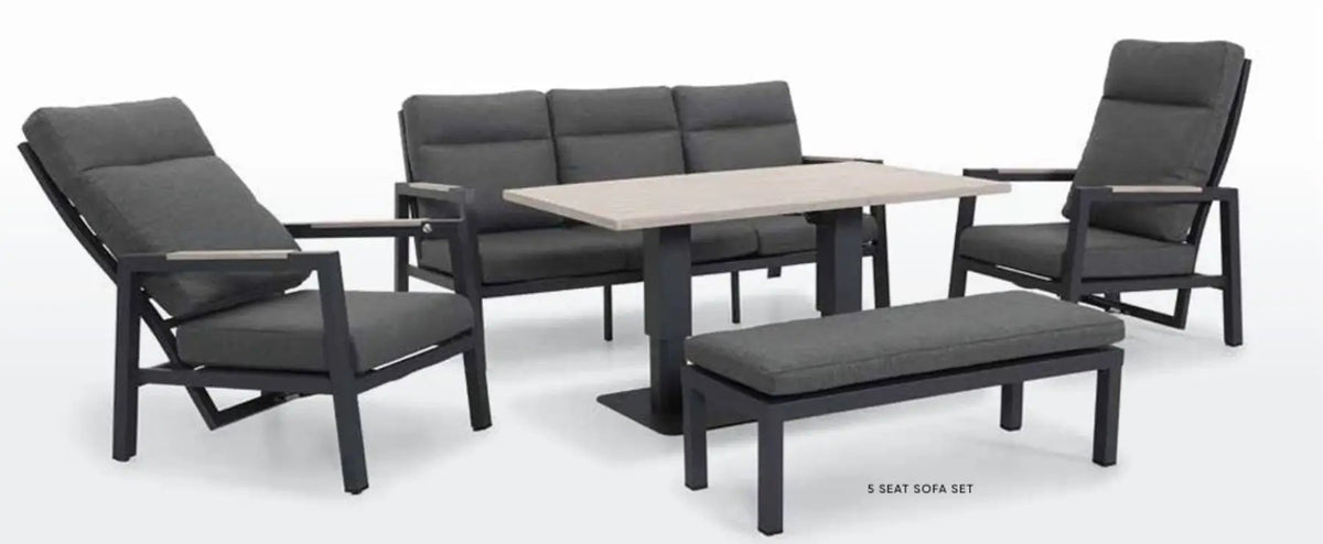 Kettler Tudor Sofa Set with 3 Seat Sofa, 2 x Reclining Chairs, Bench & Height Adjustable Table