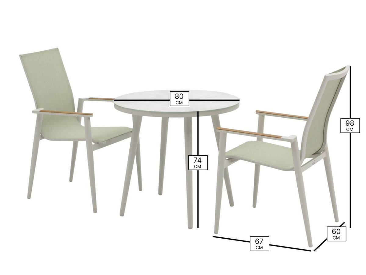 Bramblecrest Sofia Round Bistro Set in Green Stacking Armchairs