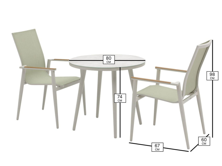 Bramblecrest Sofia Round Bistro Set in Green Stacking Armchairs